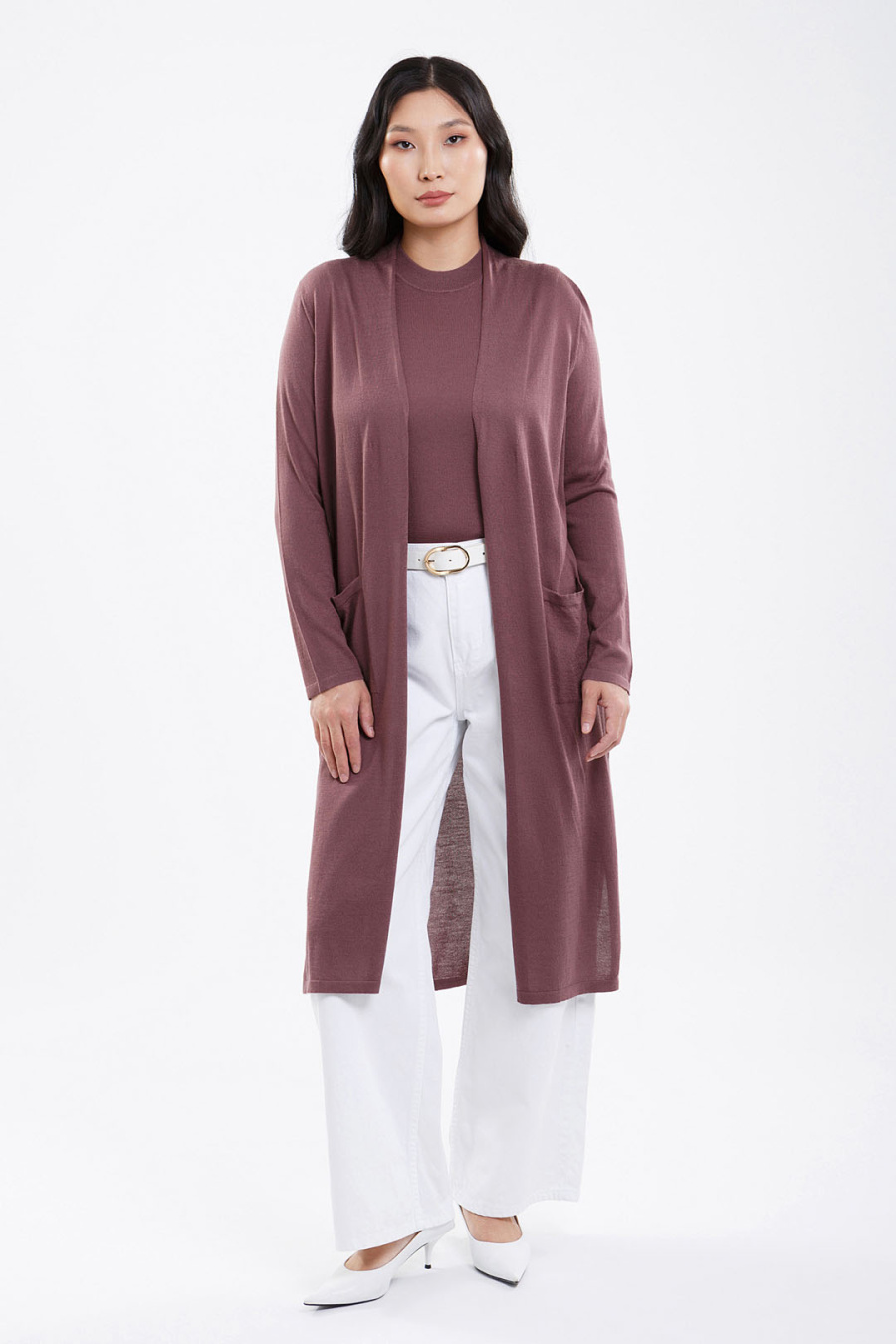 Купить кардиган из кашемира с шёлком khan bogd. Цвет: Графитовый, Белый, Чёрный, Пыльно-сливовый
