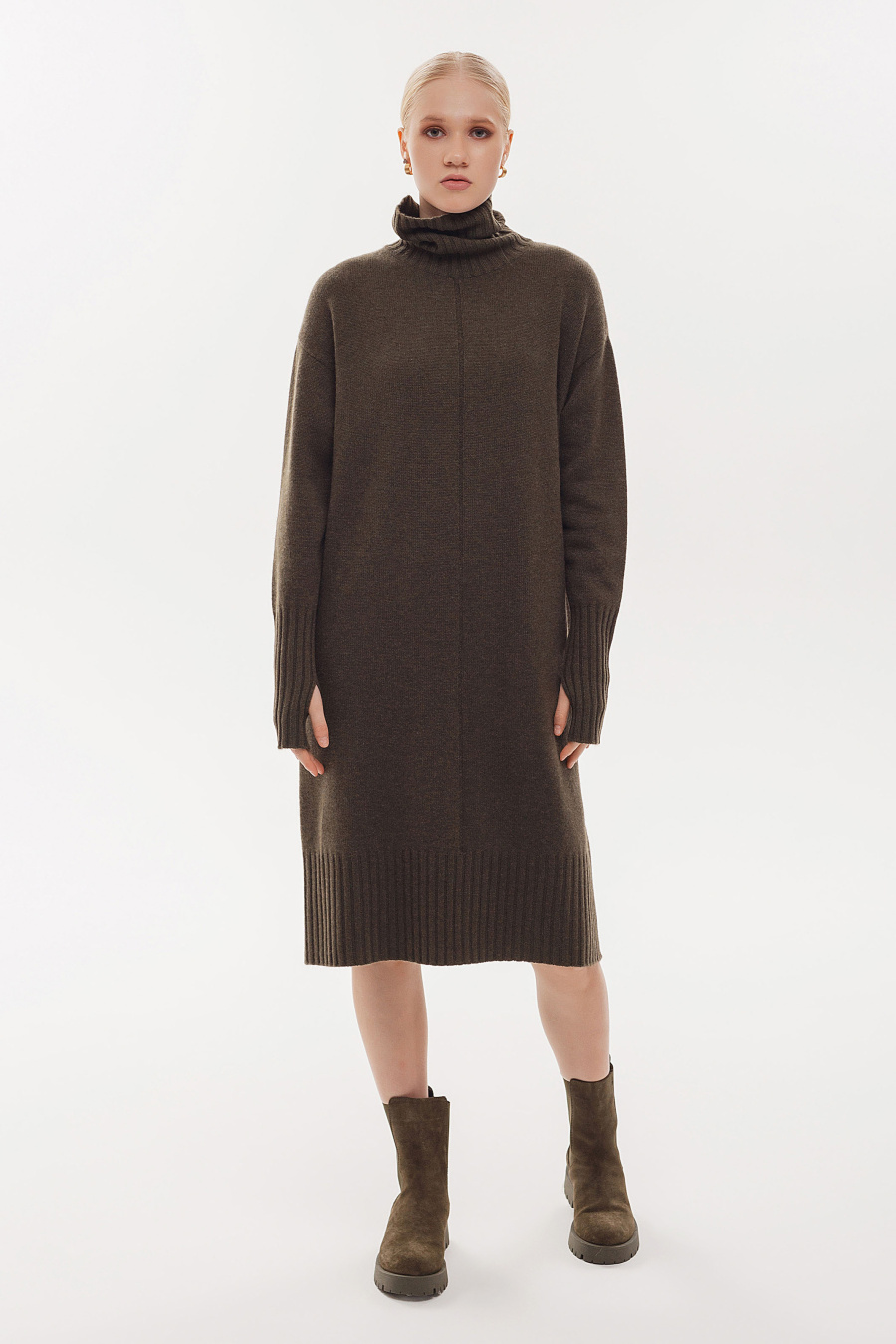 Купить платье из кашемира cashmere house. Цвет: Мокрый асфальт, Коричневый, Хаки, Серый 
