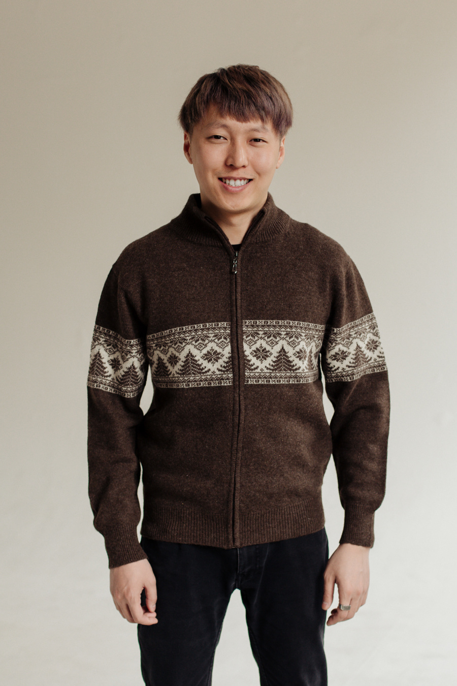 Купить кардиган из натуральной шерсти с принтом tod оймс. Цвет: Шоколадный с бежевым, Коричнево-шоколадный, Бежевый
