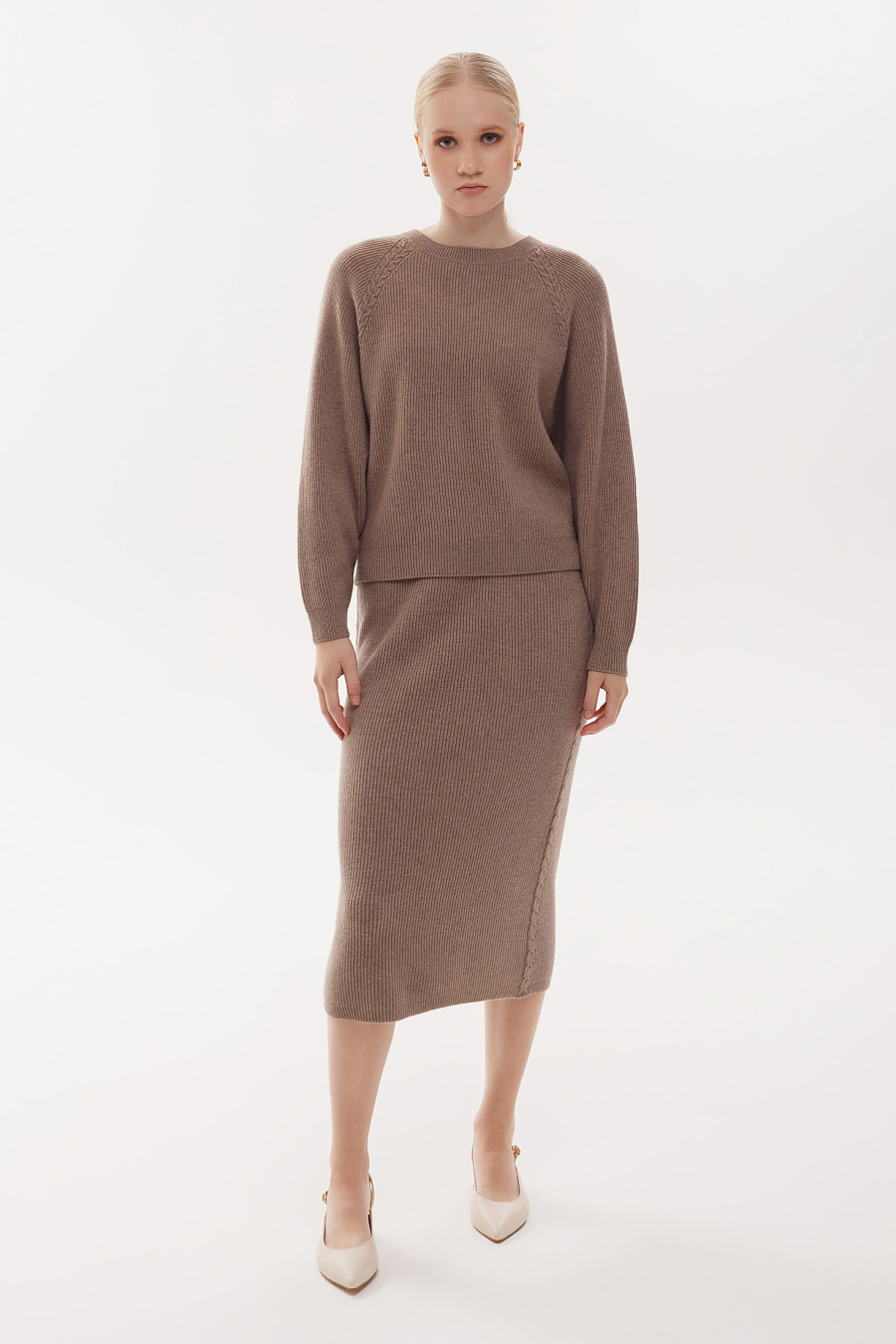 Купить юбка из кашемира goyol. Цвет: Коричневый, Бежевый, Оливковый
