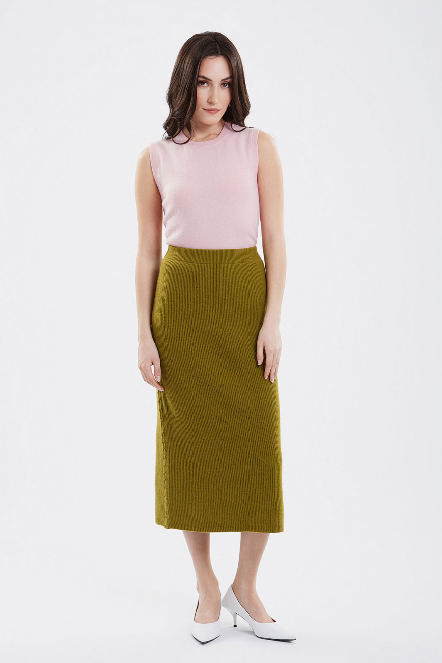 Купить юбка из кашемира goyol. Цвет: Коричневый, Бежевый, Оливковый
