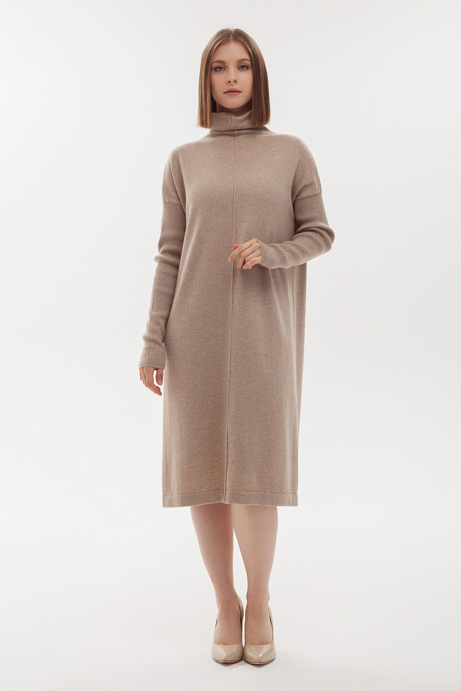 Купить платье из 100% кашемира goyol. Цвет: Бежево-коричневый, Бордовый , Коричневый, Серый, Пастельно-мятный
