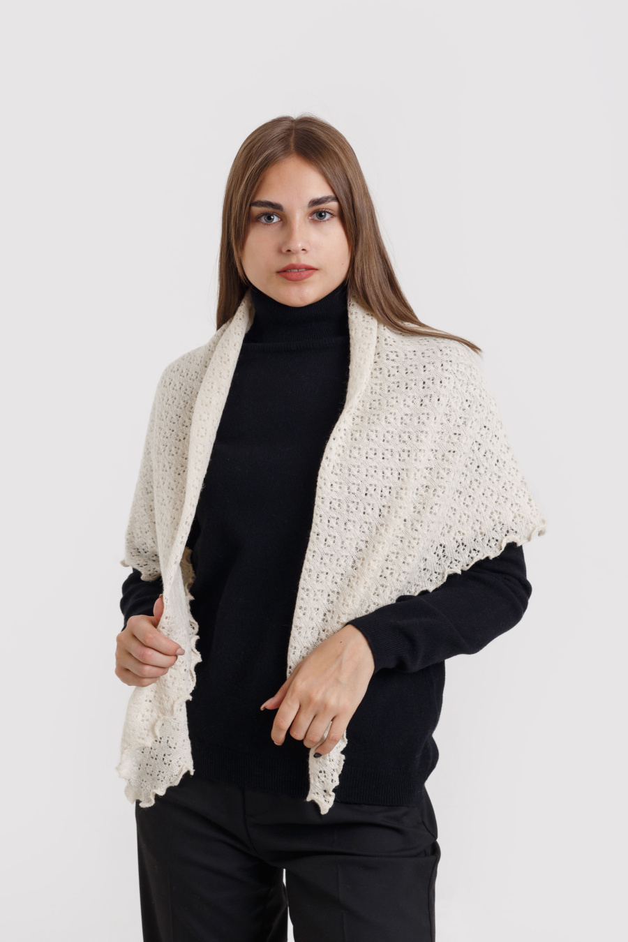 Купить шаль ажурная из натуральной шерсти тод. Цвет: Бежевый