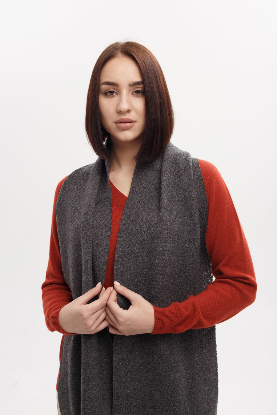 Купить шарф из натуральной шерсти blue sky. Цвет: Тёмно-серый