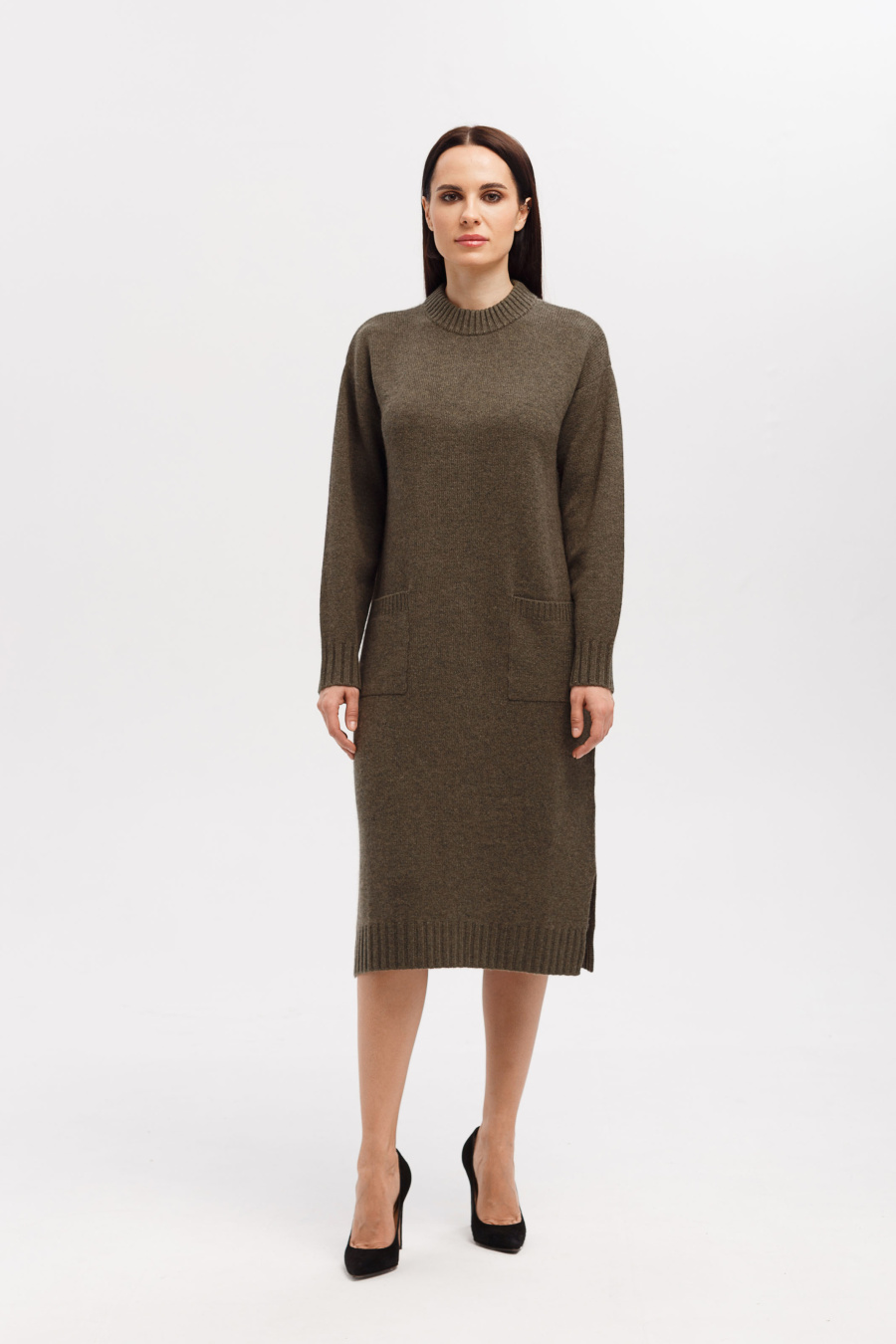 Купить платье из кашемира munkh. Цвет: Синий, Коричневый, Оливковый, Серый , Кремовый, Графитовый
