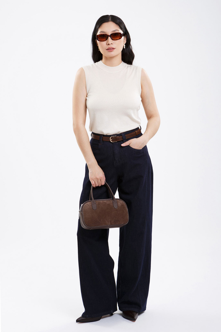 Купить топ из кашемира с шёлком khan bogd. Цвет: Чёрный, Молочный, Пыльно-сливовый, Серо-голубой
