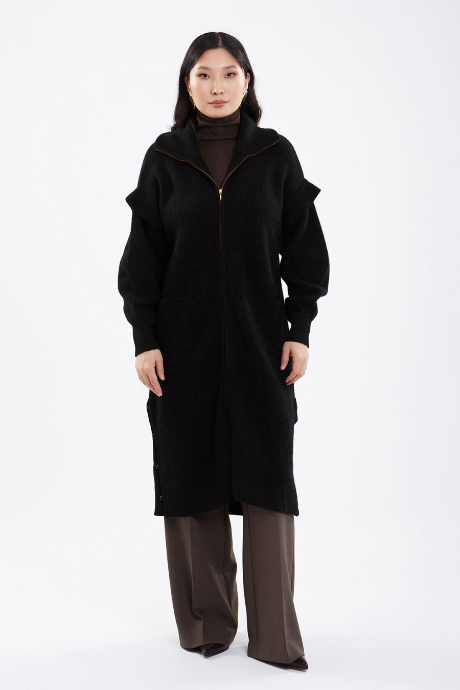 Купить кардиган-пальто из 100% кашемира khan bogd. Цвет: Чёрный
