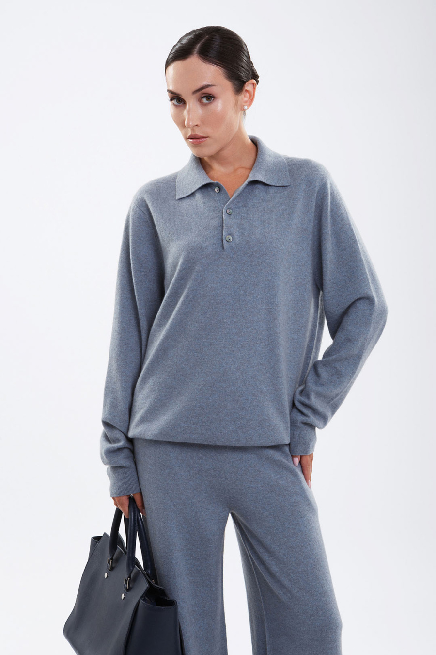 Купить джемпер-поло на пуговицах из 100% кашемира cashmere house. Цвет: Голубо-синий, Бежевый , Кирпичный
