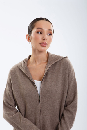 Кардиган жен 08344 с капюш каш Munkh (XL-50, 57 коричневый)