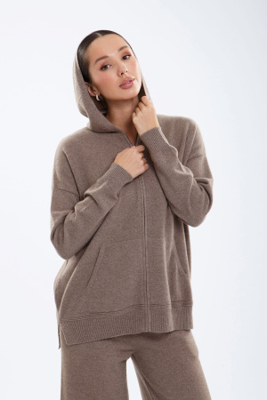 Кардиган жен 08344 с капюш каш Munkh (XL-50, 57 коричневый)