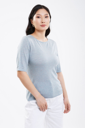 Джемпер жен корот рук шелк+каш 104-0225-033 Хан Богд (S-44, 7227 бирюз/гол)