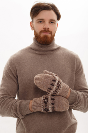 Варежки взрослые 70% шерсть ТОД (2 , коричневый*рис)