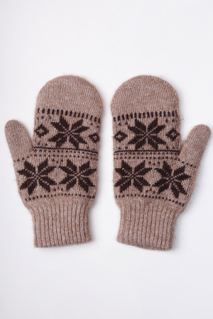 Варежки взрослые 70% шерсть Бат Сежу (1, коричневый*рис)