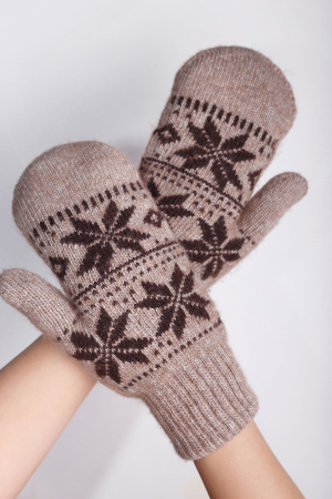 Варежки взрослые 70% шерсть Бат Сежу (1, коричневый*рис)
