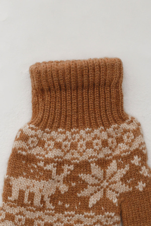 Перчатки взрослые 70% шерсть Бат Сежу (1, рыжий*рис)