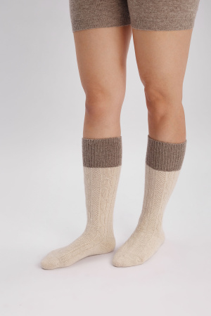 Гольфы 100% шерсть ажурная вязка ТОД (44-46, бежевый*кор)