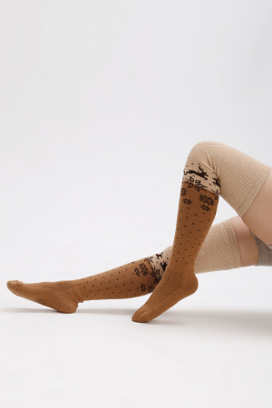 Чулки 70% шерсть с рисунком ТОД (F, рыжий/рис)