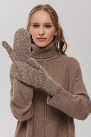 Варежки взрослые 100% шерсть КАШЕМИР ХАУС (KHAN CASHMERE) (1, коричневый*букле )