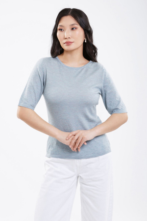 Джемпер жен корот рук шелк+каш 104-0225-033 Хан Богд (S-44, 7227 бирюз/гол)