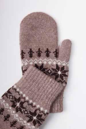 Варежки взрослые 70% шерсть Бат Сежу (1, коричневый*рис)