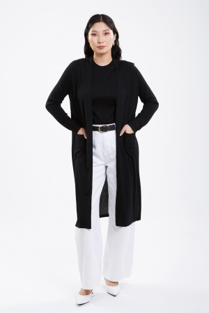 Кардиган длин жен шелк+каш 102-0221-172 Хан Богд (F, 1511 черный)