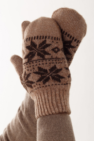Варежки взрослые 70% шерсть ТОД (2 , коричневый*рис)
