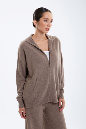 Кардиган жен 08344 с капюш каш Munkh (XL-50, 57 коричневый)