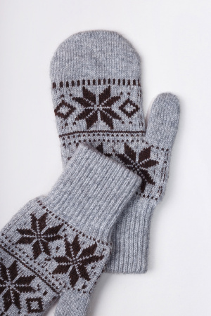 Варежки взрослые 70% шерсть Бат Сежу (2 , серый*рис)