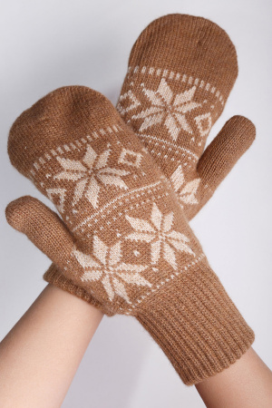 Варежки взрослые 70% шерсть Бат Сежу (1, рыжий*рис)