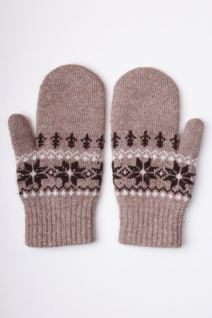 Варежки взрослые 70% шерсть Бат Сежу (1, коричневый*рис)