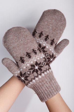 Варежки взрослые 70% шерсть Бат Сежу (1, коричневый*рис)