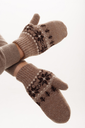 Варежки взрослые 70% шерсть ТОД (2 , коричневый*рис)