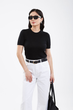 Джемпер жен коротк рук шелк+каш 104-0221-006 Хан Богд (S-44, 1511 черный)