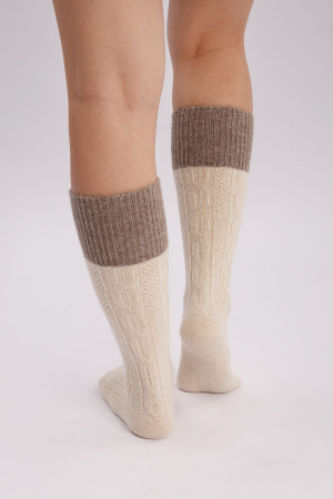 Гольфы 100% шерсть ажурная вязка ТОД (44-46, бежевый*кор)