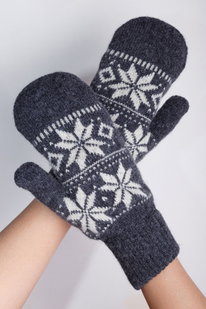 Варежки взрослые 70% шерсть Бат Сежу (2 , графитовый*рис)