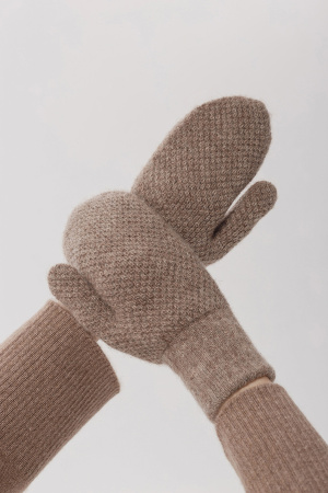 Варежки взрослые 100% шерсть КАШЕМИР ХАУС (ХК) (1, коричневый*букле )