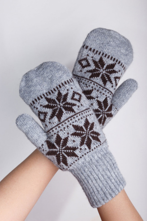 Варежки взрослые 70% шерсть Бат Сежу (2 , серый*рис)