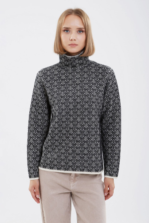 Джемпер жен 01295 с высок ворот на молнии мунх (L-48, 01/81 бел*черн)