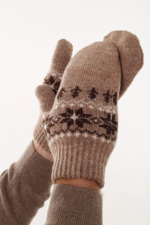 Варежки взрослые 70% шерсть ТОД (2 , коричневый*рис)