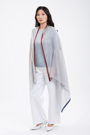 Палантин 221-0125-007 Хан Богд (190*100, сер*полоска борд*полоска син)