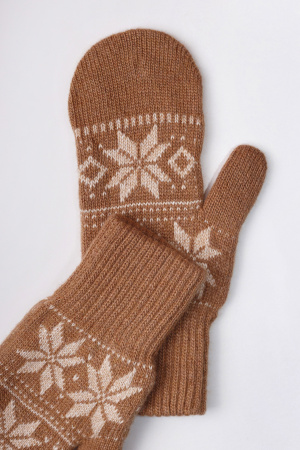 Варежки взрослые 70% шерсть Бат Сежу (1, рыжий*рис)