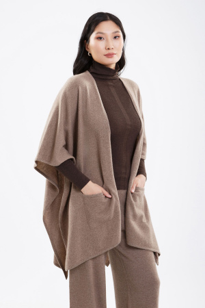 Пончо каш IA 20-213L БлюСкай (OS oversize, 57 коричневый  )