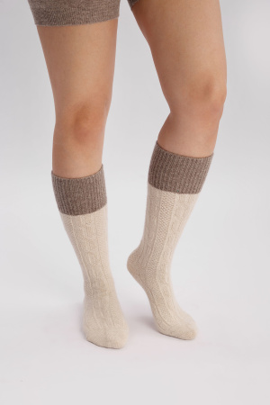 Гольфы 100% шерсть ажурная вязка ТОД (44-46, бежевый*кор)