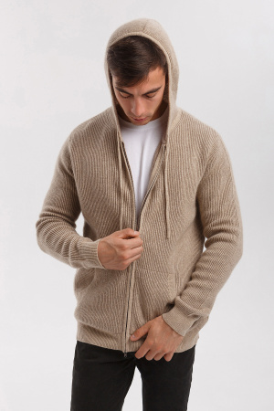 Кардиган муж KМ120657 с капюш на молнии Гоби (M-46, 1000/57 беж-сер/кор)