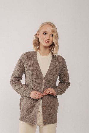 Кардиган жен 5w04012(А) букле на пуговицах с карманами ТОД (M-46, коричневый )