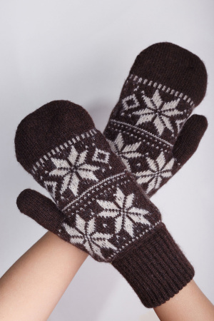 Варежки взрослые 70% шерсть Бат Сежу (2 , шоколадный*рис)