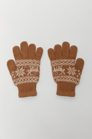 Перчатки взрослые 70% шерсть Бат Сежу (1, рыжий*рис)