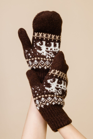 Варежки взрослые 70% шерсть ТОД (1, шоколад*рис)