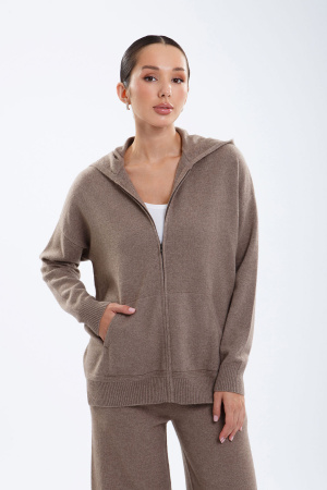 Кардиган жен 08344 с капюш каш Munkh (XL-50, 57 коричневый)